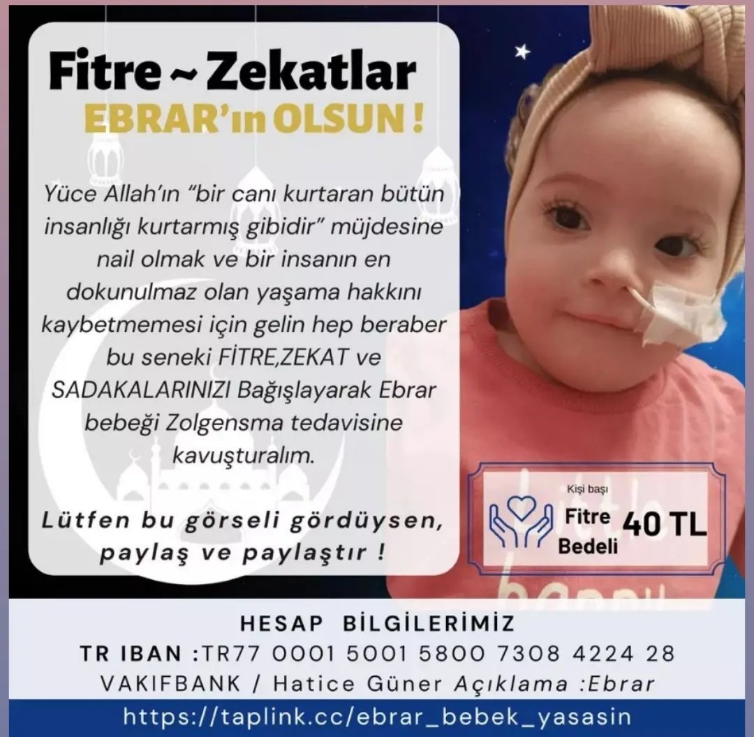 Annesinin, babasının gözünün önünde kuş gibi çırpınan Ebrar yavrumuzun sağlığına kavuşabilmesi için az çok demeden destek verelim, olur mu?

Allah biran önce sağlığına kavuşmasına vesile olacak hayırlar çıkarsın karşısına.

#ebrarbebekyasasin