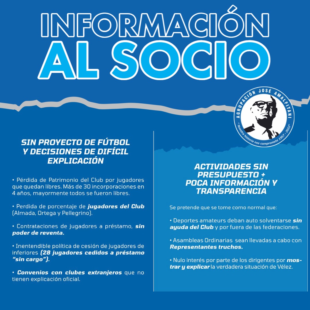 AgrupAmalfitani's tweet photo. 📄 Previo al encuentro versus Lanús, la Agrupación Amalfitani acercó a los socios e hinchas, un folleto informativo sobre la preocupante situación que atraviesa el club. Junto a La V Azulada, Círculo El Fortín, y Siempre por Vélez, creemos que otro modelo de club, es posible. https://t.co/Dn2mAS4fZl