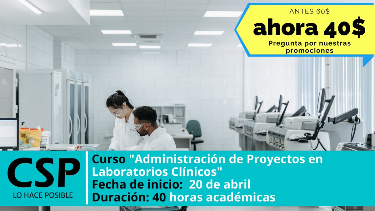 csplohaceposibl's tweet photo. Anímate a fortalecer tu competencia técnica e inscríbete por el siguiente link:
https://t.co/FORs5t4q1C
Para mayor información escríbenos al directo o visita nuestra página web 💪🏼
Cupos limitados 😉
#Laboratorioclinico
#Procesosdelaboratorio
#CSP2022
#Administraciondeproyectos https://t.co/5MSyMOniJY