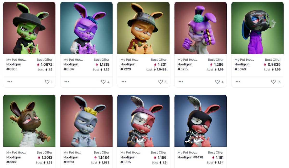 Goodtimee_eth's tweet image. Another Sweep. Just bought 9 &quot;My Pet Hooligans&quot;. Confident in P2E gaming emering as one of the big winners of 2022, and this project is lit! &amp;lt;5% listed - We&apos;re justting started! @mypethooligan #mypetholigan #amgistudios #NFTCollection #P2E