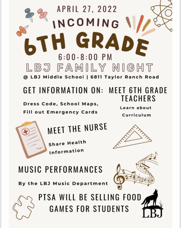 Attention 5th Grade Huskies who will be going to LBJ Middle School next year! Check this out!