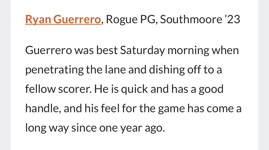 SouthmooreHoops's tweet photo. @ryan_guerrero22  
VERY High Ceiling 
Incredible work habits. 
Fierce Competitor.
Tenacious Defender. 
Never takes a play off.  
ALWAYS Puts his teammates First. 
#BreakOutSummer https://t.co/9EfHyAQ8Pd