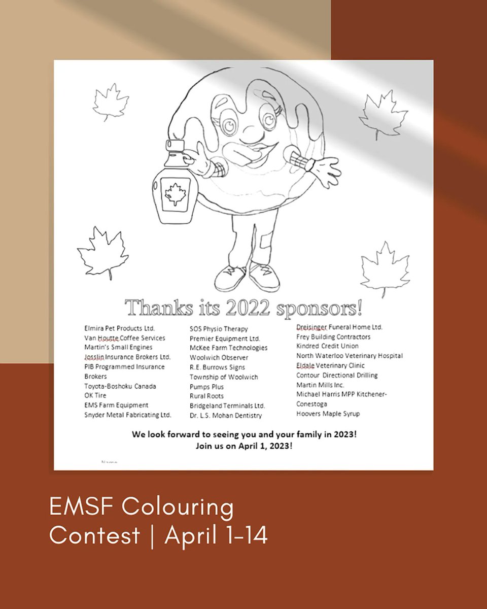 Attention young artists! Sharpen those crayons and coloured pencils, @elmiramaplesyrupfest is holding a colouring contest for festival fans aged 12 and under. Visit elmiramaplesyrup.com to learn how to participate!
#WeAreLocal #EMSF #ElmiraMapleSyrupFestival