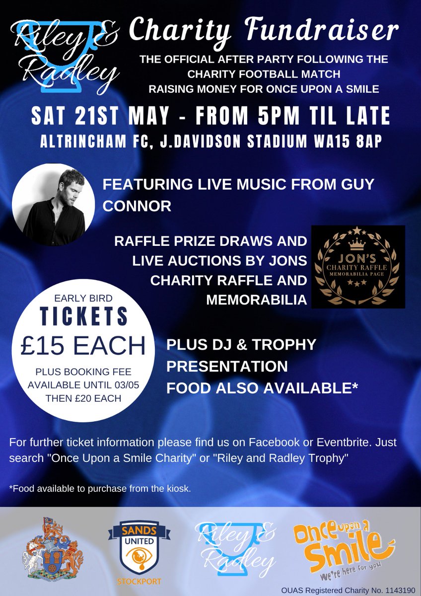 After Party Tickets on Sale NOW!

eventbrite.co.uk/e/riley-radley…

<a href="/OUAS_CharityFC/">Sidley Charity FC</a> <a href="/Sidley_OUAS/">Once Upon a Smile</a> <a href="/djillings/">Daniel Jillings</a> <a href="/DannyBMiller/">Danny Miller</a>