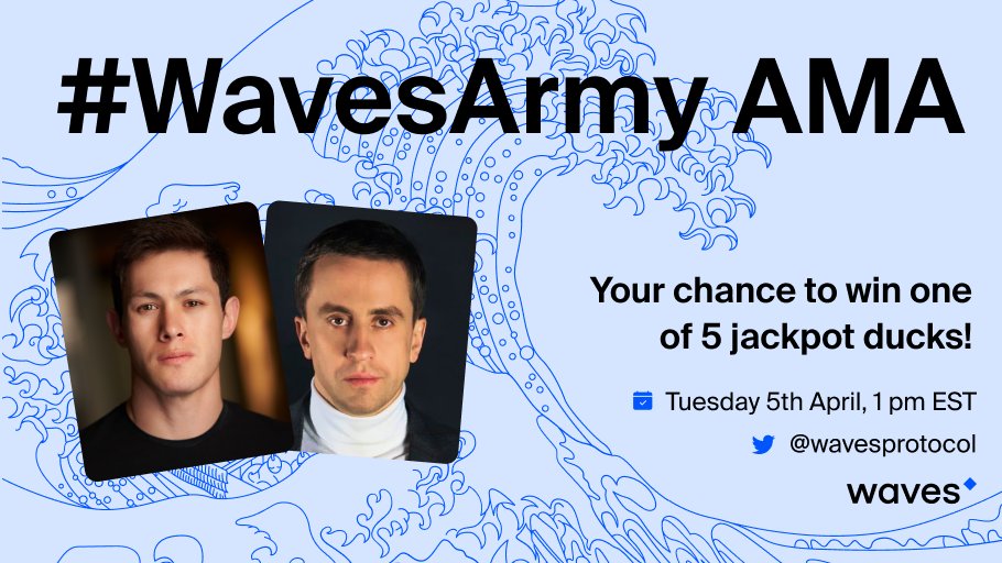 🚨 Prepare to Turn the Tide #WavesArmy 
Change of plan for the AMA! 5 Extra Jackpot Ducks to giveaway 🐥

📍 Where: Here on Twitter spaces
🙋🏻‍♂️ Who:  <a href="/colemansmaher/">Coleman Maher</a> + <a href="/sasha35625/">Sasha.waves</a> 
📆 When: 1pm EST April 5th

Follow the instructions in 🧵 to enter into the draw to win…