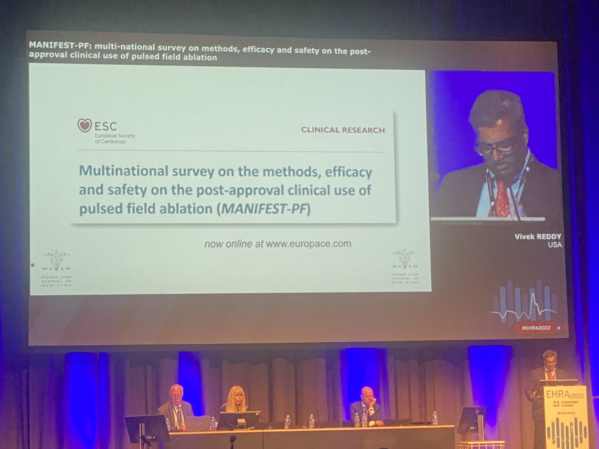 Presentation of our joint multicentre MANIFEST-PF project by PI <a href="/VivekReddyMD/">Vivek Y. Reddy</a> at #EHRA late breaking trials -1st major PFA registry showing Great real-world data. <a href="/ManningerMartin/">Martin Manninger</a> <a href="/purerfellner/">Dr. Helmut Pürerfellner</a> <a href="/MedUniGraz/">Med Uni Graz</a> <a href="/tomdepotter/">Tom De Potter</a> <a href="/EHRAPresident/">EHRAPresident</a> #EHRA2022TogetherAgain @farapulse <a href="/RolandTilz/">Roland Tilz</a>