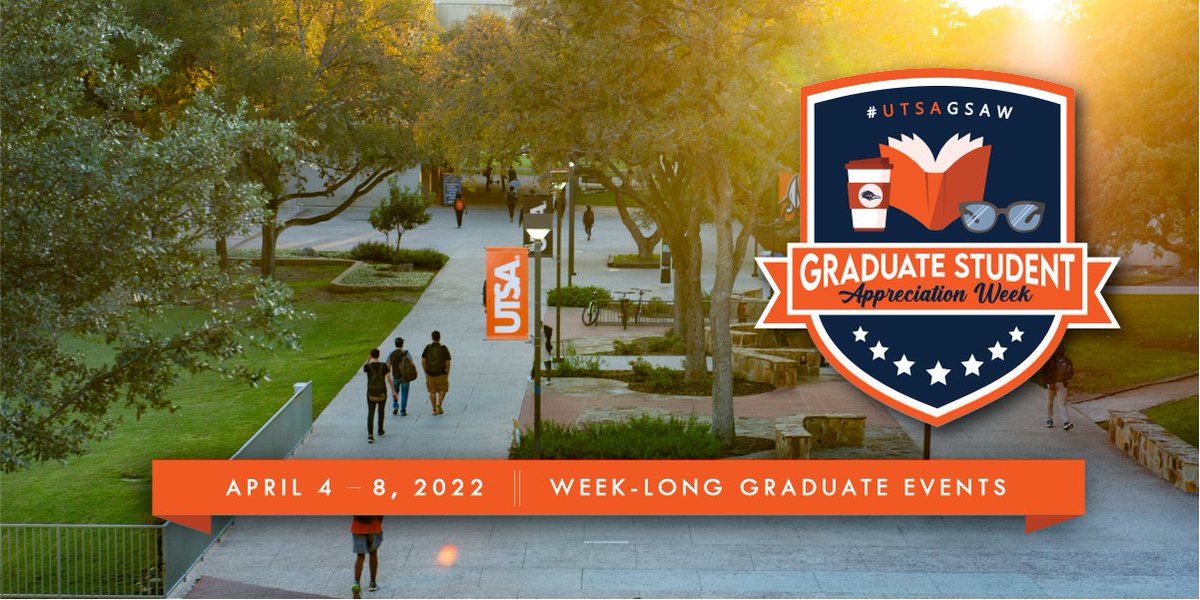 UTSA's tweet photo. It's Graduate Student Appreciation Week at UTSA! 🤙

Check out the @UTSAGradSchool's events here: https://t.co/lBLHbwajq4

#UTSA #UTSAGSAW https://t.co/HEoGz1fSmr
