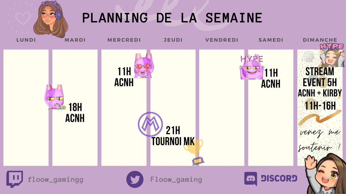 Floow_gaming's tweet image. 📅 Planning #Twitch de la semaine 💜

💫 Dimanche 10 avril : 3ème édition du STREAM EVENT avec des cadeaux à gagner 🎁
💫 Suivez mes aventures sur ma chaîne : twitch.tv/floow_gamingg 
💫 Pour + d'infos : discord.gg/PRGUV5AUXG 

#ACNH #MK8D #Kirby #stream #twitchfr @TwitchFR