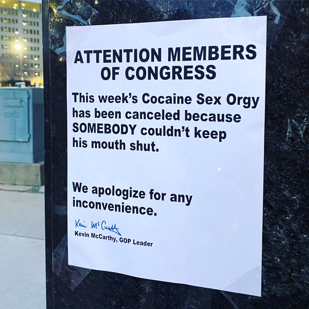 TheGoodLiars's tweet photo. BREAKING: This week’s GOP cocaine sex orgy has been CANCELED. https://t.co/L5Pq7AncNC