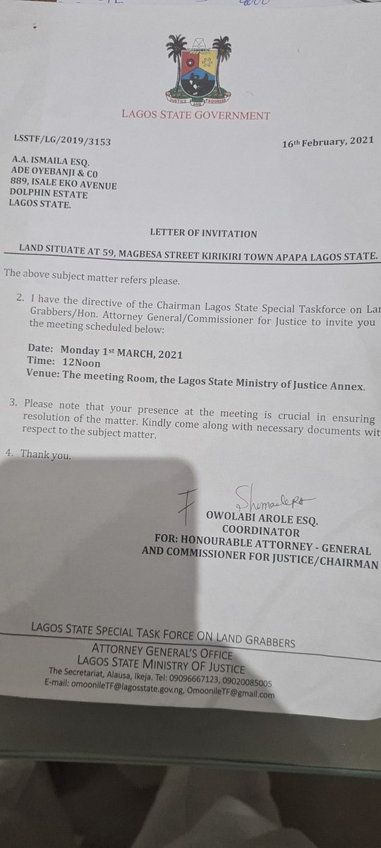 Peacegate's tweet photo. Can you please ask the chairman of the Lagos State Special Taskforce on Land Grabbers for the report of their investigations on the attached https://t.co/diOP78Ppvz