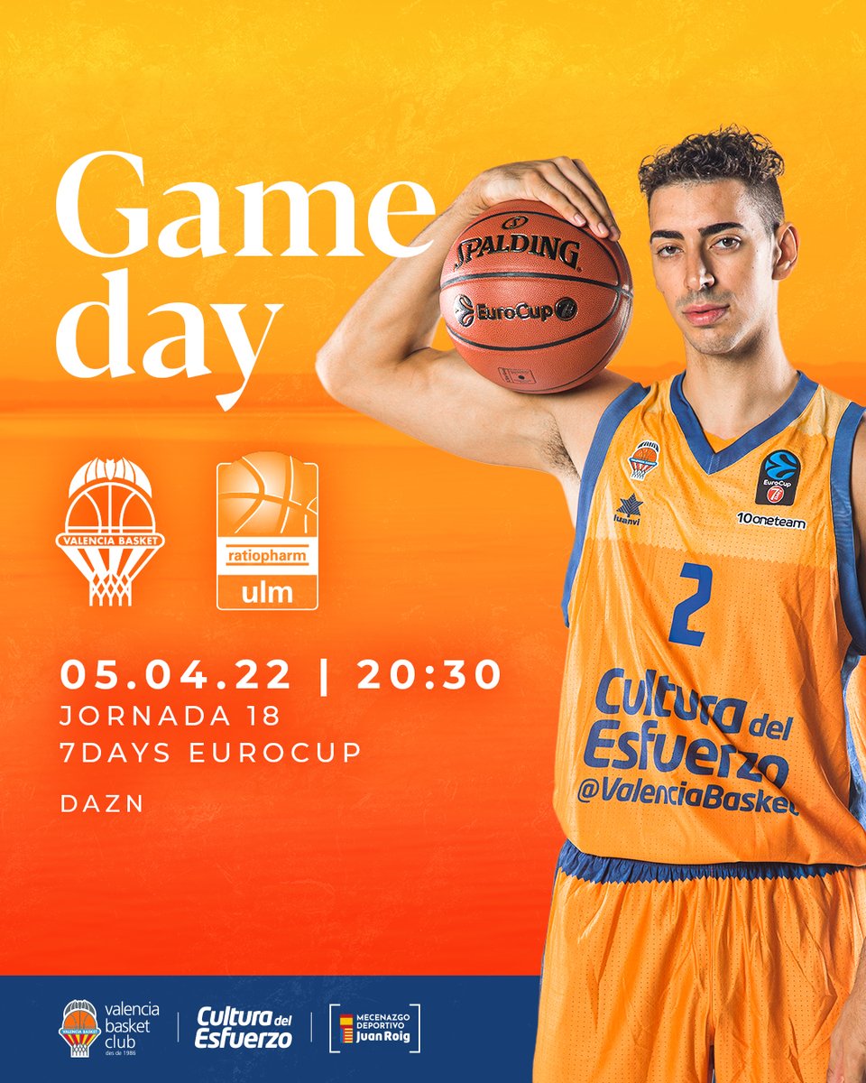 valenciabasket's tweet photo. 🏀 𝙂𝘼𝙈𝙀𝘿𝘼𝙔

¡Vamos a cerrar esta serie de 3️⃣ partido en 5️⃣ días en casa con una victoria! ¡Vamos! ¡Noche de Fonteta! 💪

🏆 J18 @EuroCup 
🏠🆚 @ratiopharmulm
⏰ Ma-20:30h
📺 @DAZN_ES
🎟 https://t.co/m7w6me37GJ https://t.co/P27vDzeiWF