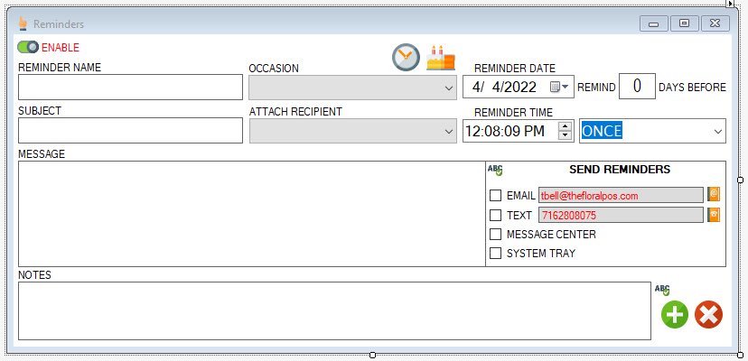 thefloralpos's tweet photo. Reminder Manager coming soon!! You can be reminded about almost anything in the system. Customers Birthday? Order Supplies? Take the kids to school? Via Email, Text or our Message Center. #tfpos #tfposupdates #ComingSoon https://t.co/MjU4SUlZpt
