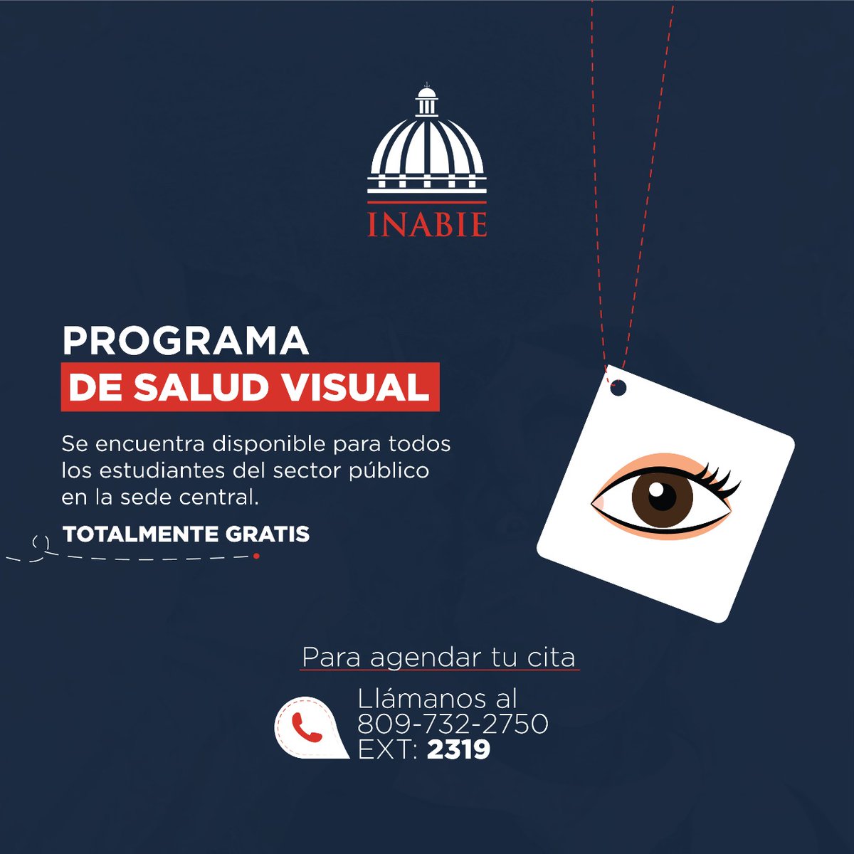 INABIERD's tweet photo. Si necesitas agendar una cita de evaluación visual para un estudiante llámanos al tel. (809) 732-2750, ext. 2319 ☎️.

#INABIE #SaludVisual #Servicios #Bienestar #INABIEMásQueAlimentación https://t.co/YKdAAGzKe9