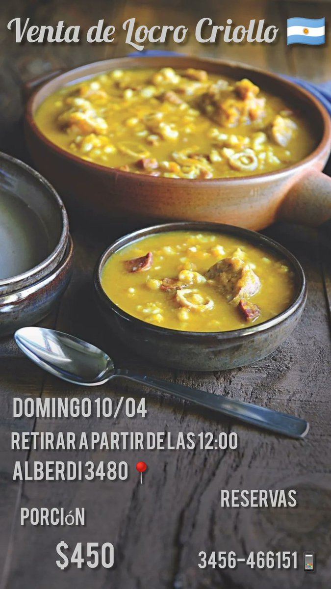 Gente sale locro criollo 🇦🇷 , el que quiera una porción me avisa y reservo 👍 para el domingo 10 🙌🙌.