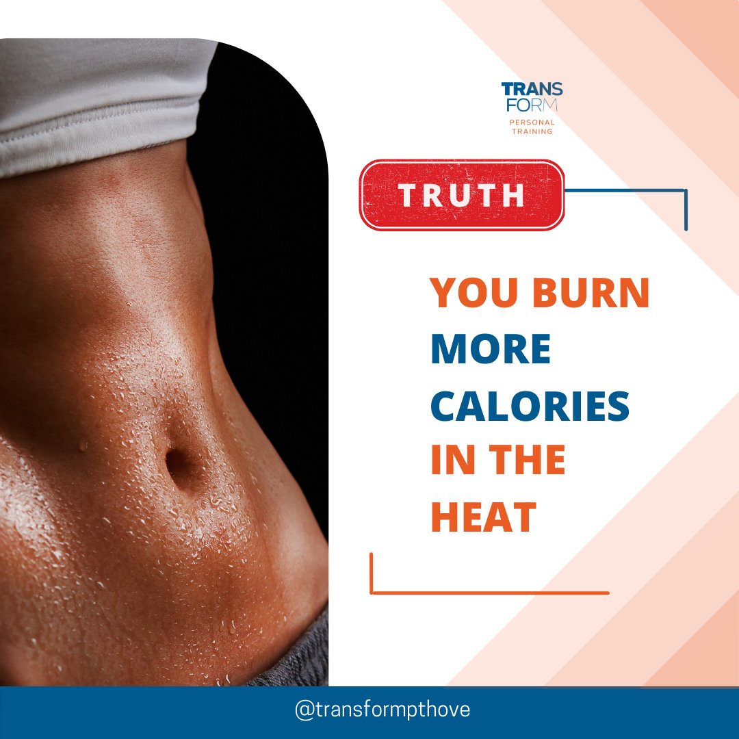 TRANSFORMPTHove's tweet photo. You've noticed that it's a bit warm today and probably thought you'd burn more calories if you worked out. It just makes sense because we would sweat more. So, is this myth true? Yes!  Our bodies are smart and can quickly acclimatize to new environments. https://t.co/5f7OIps3e2