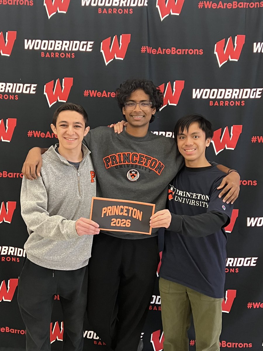 PWAYLottmann's tweet photo. Three, that’s right, THREE members of the Woodbridge High School Class of 2022 are going to Princeton University!!! We are all so very proud of Jake, Jorrel, and Ryan!!! The sky is the limit for these three young men!!! #WeAreBarrons https://t.co/P2ZjJ0uCL4