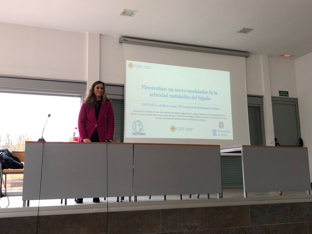 La Dra. Mª Gracia Sánchez del grupo GESTOBES ha impartido la conferencia inaugural en el VII Congreso de Señalización celular, SECUAH 2022 en la Universidad de Alcalá sobre la PLEIOTROFINA: UN NUEVO MODULADOR DE LA ACTIVIDAD METABÓLICA DEL HÍGADO. #MOIR2 #DM2 #sindromemetabólico