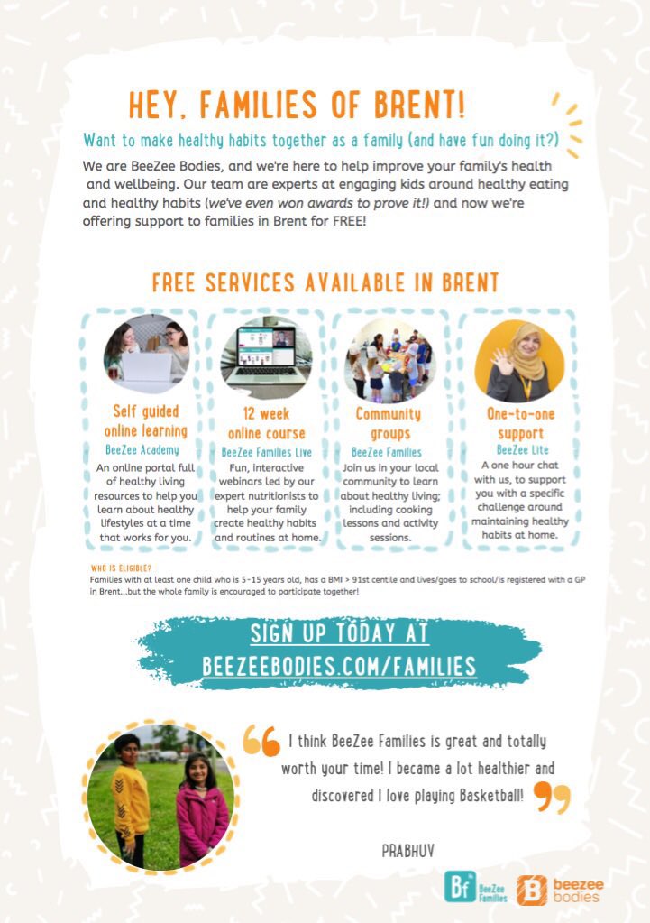 FREE online weight management courses for adults and families who live in BRENT ! 🍊🍳🛒🚶🏿

Sign up links:
Adults:
beezeebodies.com/adults/

Families:
beezeebodies.com/for-families/

#wembley #kilburn #neasden #willesden #harlesden  #dollishill #queenspark #queensbury 

Pls RT 😊