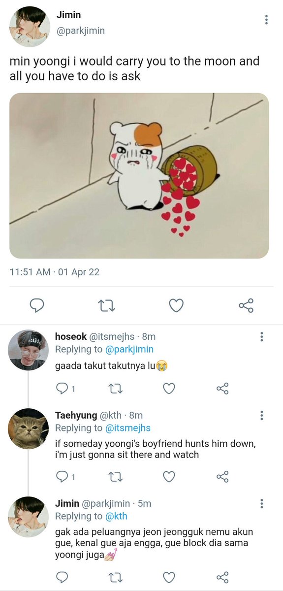 bestmesses's tweet photo. kookv college au • heart of a hero •

Yoongi bilang, Taehyung itu 500 potong puzzle, kompleks dan sulit dipecahkan.

Tapi siapa yang mengira, alasan penghambat usaha Jeongguk dalam mendapatkan hati Taehyung adalah karena Taehyung mengira Jeongguk sudah punya pacar? https://t.co/eev0oioFGx
