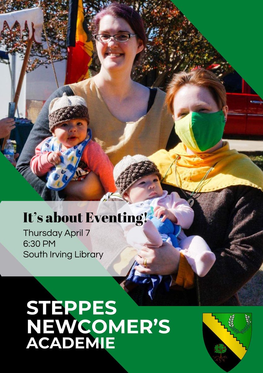 BaronyofSteppes's tweet photo. Join us this Thursday at South Irving Library to learn all about daytime and camping events in the SCA!

https://t.co/pcUL1LW5PF
#MySCA https://t.co/oYq7RdcnaJ