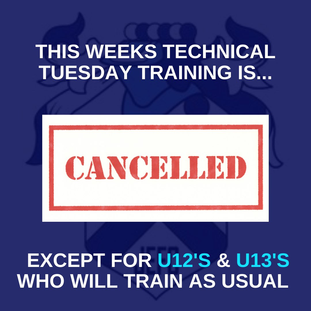 JuniorEliteFC's tweet photo. β½οΈ CLUB Training update.
Technical Tuesday (tomorrow 5th April) is cancelled EXCEPT for our U12βs & U13βs who will train as usual.
#WeAreElite #TechnicalTuesday #MidweekTraining @TandridgeYFL @KentYouthLeague https://t.co/1mJ7rTuuzj