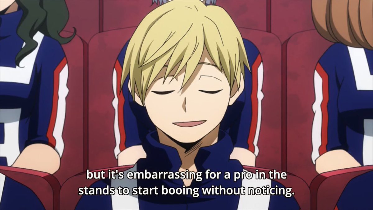 Daily reminder that Aizawa and Monoma were the only ones in the crowd who both acknowledged Ochaco’s strength and defended Bakugo from the pro heroes