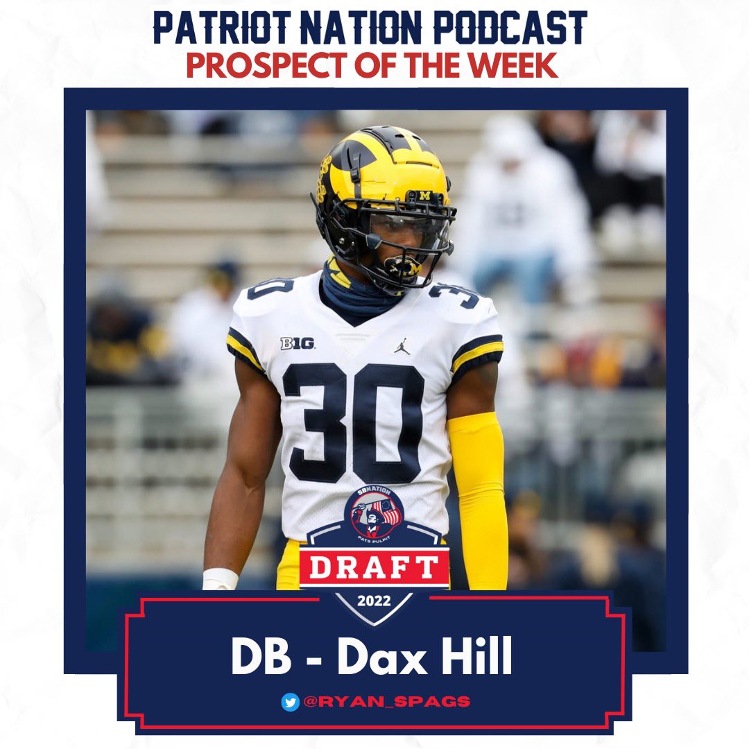 PatsNationPod's tweet photo. Another week, another crop of prospects. 

@Ryan_Spags got to crush on Dax Hill, @plane_pats found a gigantic FCS tackle he likes, and @KeaganStiefel is still looking for a Shaq Mason replacement. https://t.co/SalrlbFafl