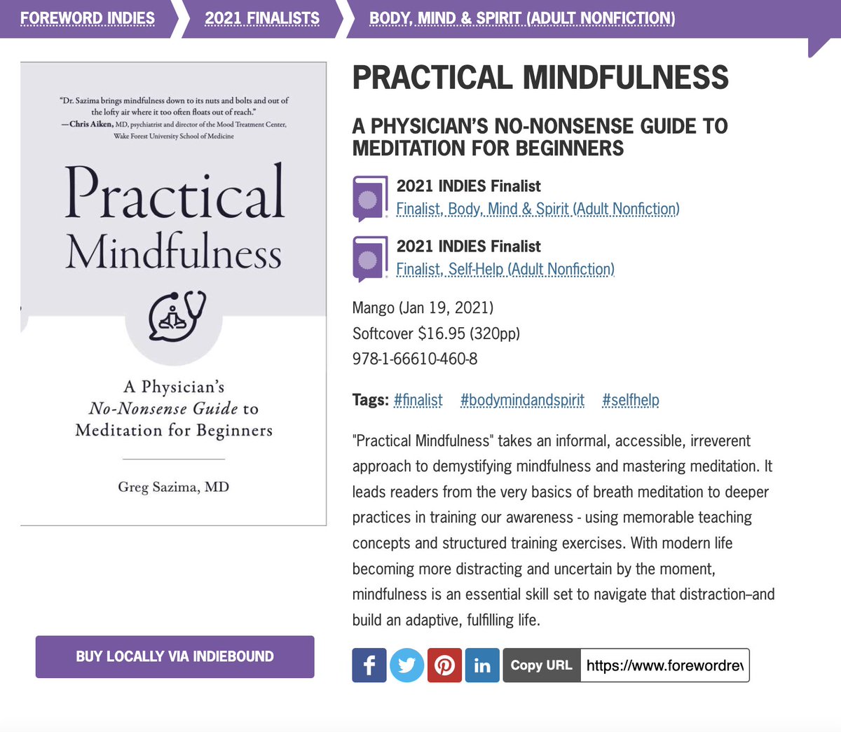 MangoPublishing's tweet photo. "Practical Mindfulness" is a 2021 Foreword INDIES Finalist @ForewordReviews. Congratulations to author Greg Sazima (@mindfulMDsaz)!
https://t.co/JWrTBIRo43
#GregSazima #PracticalMindfulness #ForewordINDIESFinalist #bookawards #finalist #mindfulness #author #amazing #congrats https://t.co/Jz7RTO2JXG