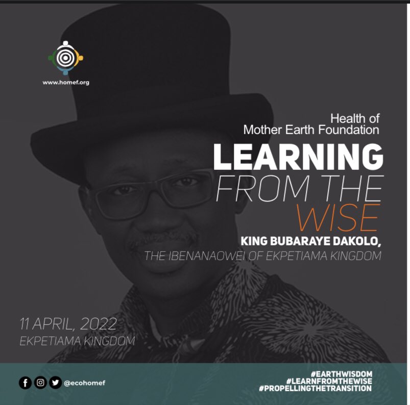 NnimmoB's tweet photo. Just transition, Earth wisdom. Time to learn from the wise. Time to listen to knowledge holders. Join @EcoHomef as we drink from the wisdom of King Dakolo, author of the Riddle of the Oil Thief. #PropellingTheTransition #ClimateJustice https://t.co/tYBjzKuULU