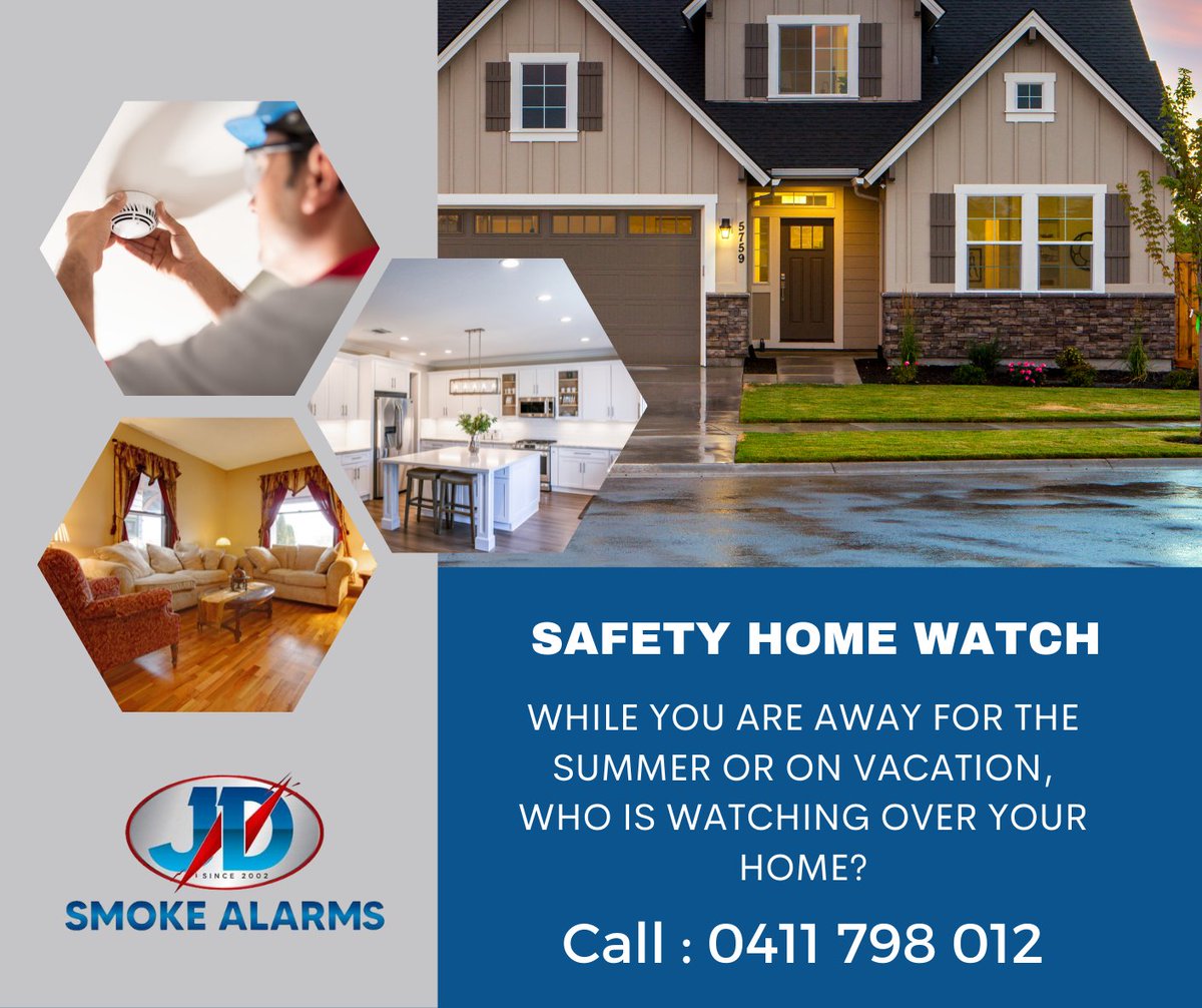 Who will look after your home while you are away? JD SMOKE ALARMS is proud to provide a high-quality, personalised home watch service.

 Call 0411 798 012 
Email : info@jdsmokealarms.com.au
Website: jdsmokealarms.com.au

 #brisbane #brisbanerealestate #smokealarmcompliance