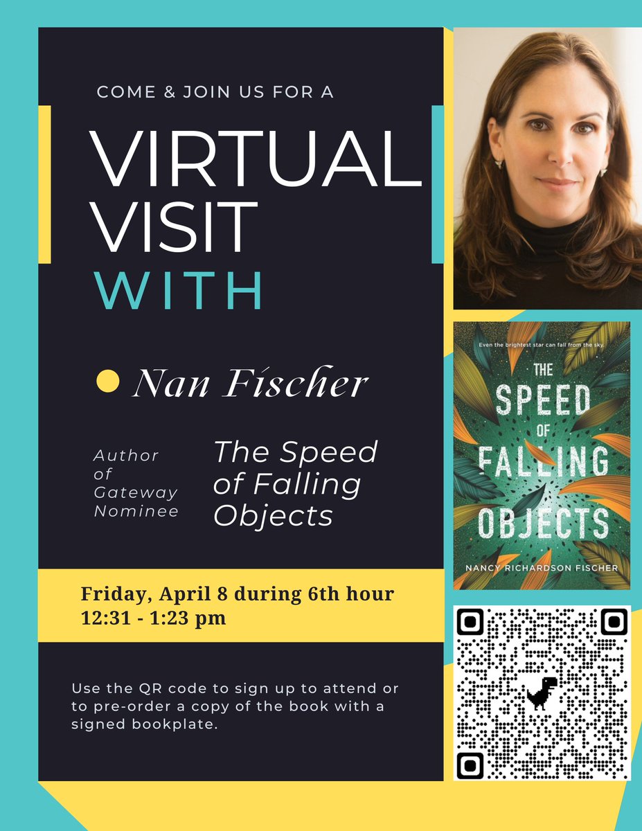 <a href="/nfischerauthor/">@nanfischerauthor</a> of the 21-22 gateway Speed of Falling Objects, will join Spartan nation virtually on April 8th! You can get your very own book with the author's nameplate. Sign up at tinyurl.com/nanfischer. <a href="/SonnyArnel/">Sonny Arnel</a> <a href="/SPARTANAPDOWNS/">Andrew Downs</a> <a href="/bwspartanAP/">Brian Warner</a> <a href="/AshleyMairFHC/">Ashley Mair, Ed.D</a> <a href="/DenbowBart/">Dr. Denbow</a>