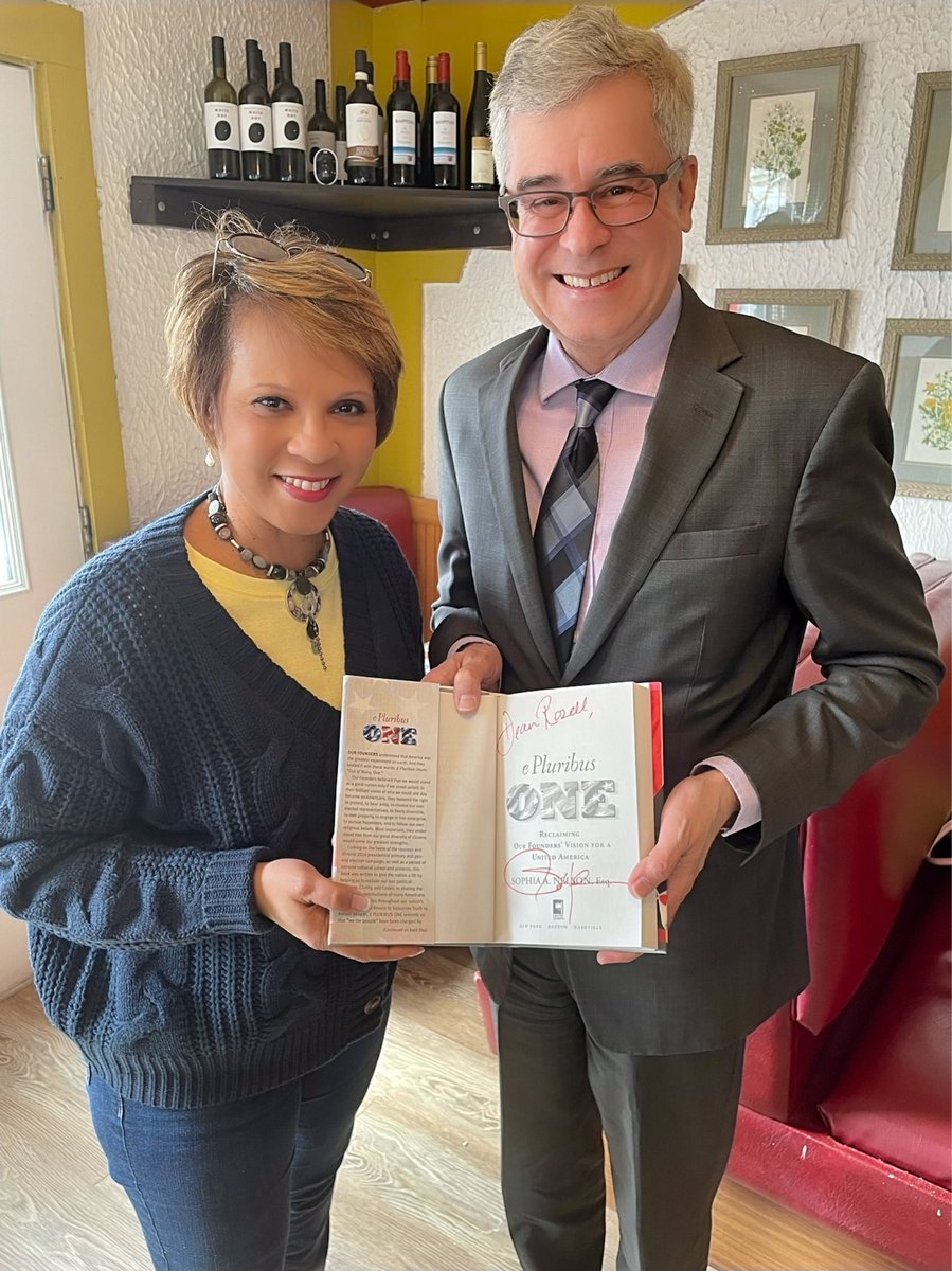 IAmSophiaNelson's tweet photo. Had a great luncheon today with a great political analyst, author and Dean @MarkJRozellGMU @GeorgeMasonU at a great spot #haveabite eatery we talked politics, democracy, the GOP, Trump and 2022-2024. He has a new column in today’s @PostOpinions check it out! #EPluribusUnum https://t.co/BPiJtVZVIw