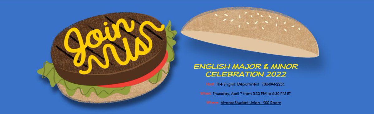 DavidsonENG's tweet image. Attention English majors and minors! Please respond to this Evite so we can get a headcount for the food. We hope you will join us for a celebration dinner this Thursday, April 7 at 5:30 PM in the 900 Room.