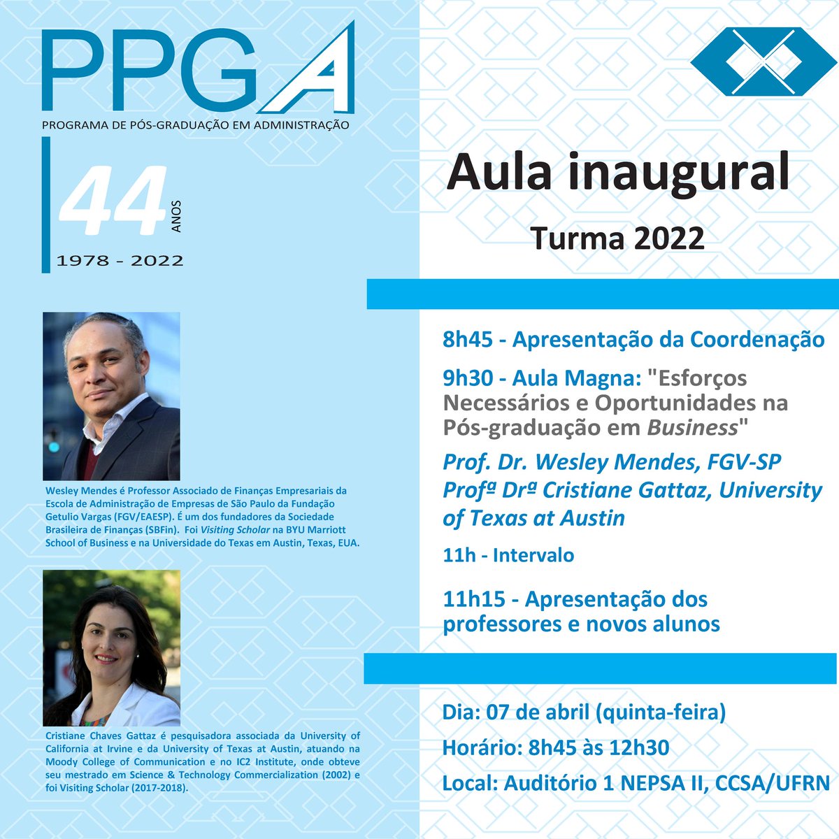 CCSAUFRN's tweet photo. Confira os detalhes em nosso site: https://t.co/nMSrrZdglD
#PPGA #AulaInaugural #CCSA #UFRN https://t.co/xe5ZXveNS5