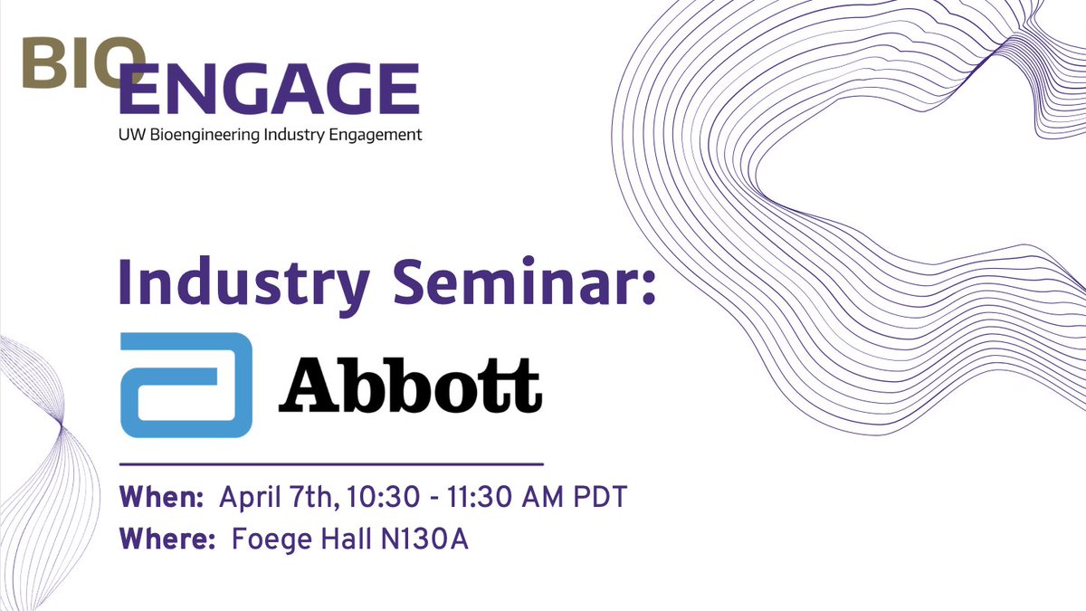 UW BioEngage (@uwbioengage) on Twitter photo Please join us for our first in-person event of the 2022 Spring Quarter on Thursday, April 7th from 10:30 - 11:30 AM PDT in Foege Hall N130A as we host Abbott. Coffee and donuts are provided!
<a href="/AbbottNews/">Abbott</a> Please join us for our first in-person event of the 2022 Spring Quarter on Thursday, April 7th from 10:30 - 11:30 AM PDT in Foege Hall N130A as we host Abbott. Coffee and donuts are provided!
<a href="/AbbottNews/">Abbott</a>
