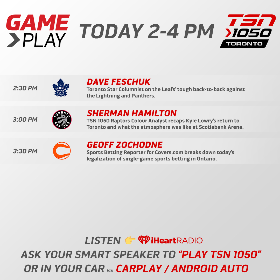 Today on #GamePlay from 2-4pm, @jimtatti will be joined by @dfeschuk, @shermanhamilton and @GeoffZochodne! iheartradio.ca/tsn/tsn-toront…