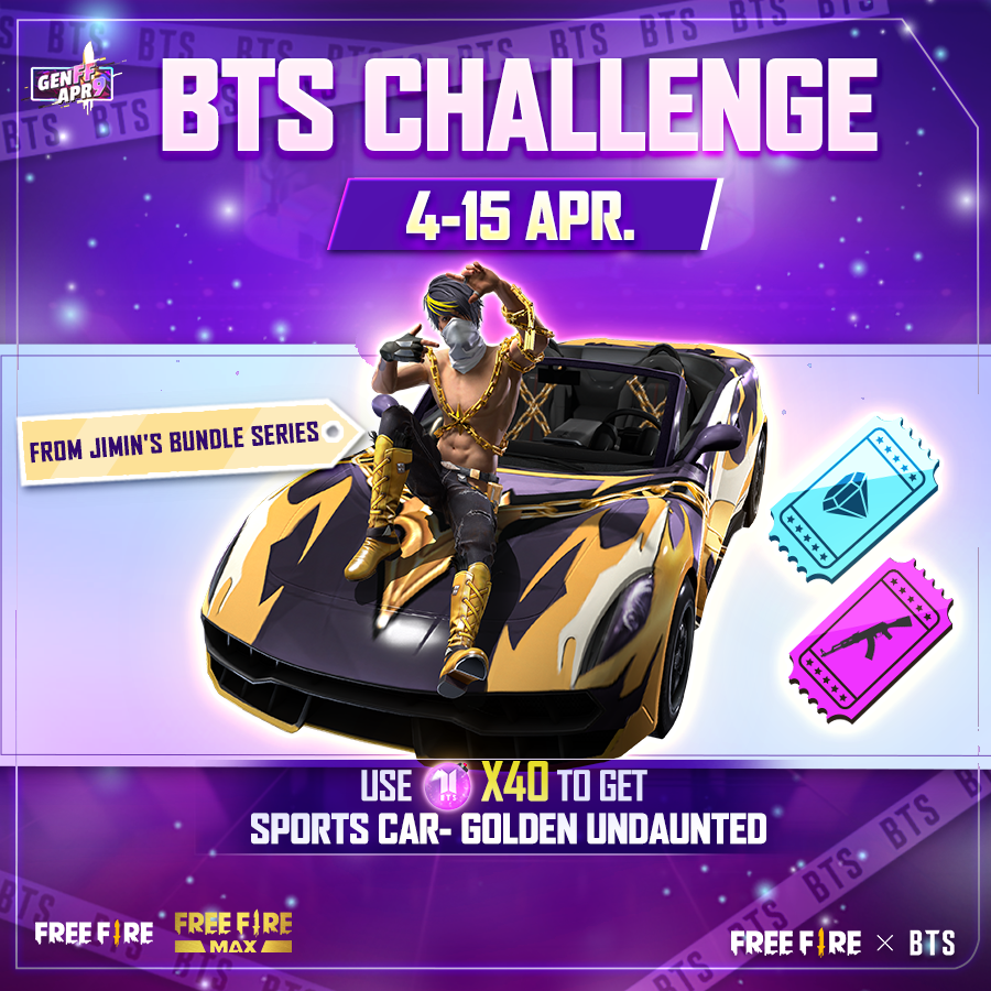 FreeFire_NA's tweet photo. Are you up to the challenge?😏💜

Use 40 Dreamy Spheres to get the Golden Undaunted Sports Car from Jimin's bundle series!

#FreeFireXBTS https://t.co/Lk8BmptiQ1