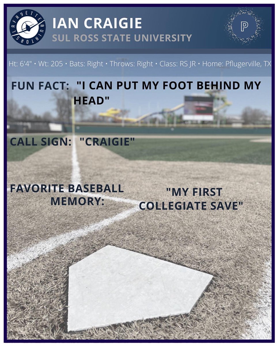Lafayette_BSB's tweet photo. #MondayRosterMoves
Help us welcome RHP from Sul Ross State University, Ian Craigie!
Ian recorded 10 strikeouts in 4.1 innings in his outing vs LeTourneau this season #takeflight #flyboys #unfinishedbusiness ✈️ https://t.co/DoIpSxUql5