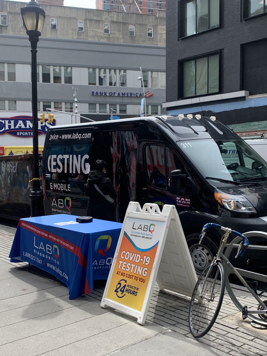 2:07pm LabQ van Albee square on person waiting to be tested.
