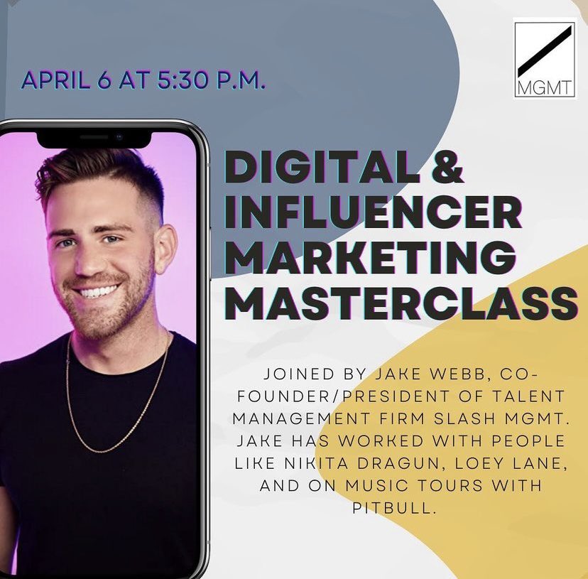 Join us Wednesday for all things influencer and digital marketing‼️ We’ll be joined by Jake Webb, co-founder/president of Slash MGMT, in Martin 201 at 5:30 p.m. See you there, Mountaineers! #WVUPRSSA