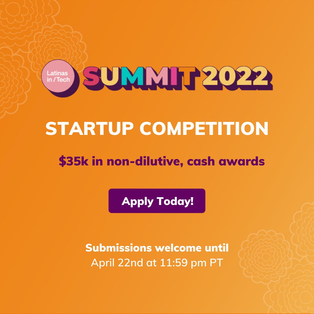 latinas_tech's tweet photo. 👀Guess what? The LiT Startup Competition deadline has been EXTENDED to 4/22/22! Awarding $35K non-dilutive cash prizes to our top 3 winners🏆. You've got 15 days ⏳ to apply and 16 days to jumpstart your business and take it to the next level.
Apply today!https://t.co/MvH7Jy5eVv https://t.co/jEcMPx6IdN