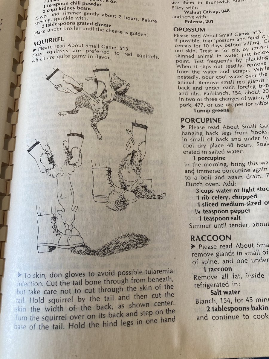 TKRanch's tweet image. Do more recent editions of the Joy of Cooking still have preparation recommendations and recipes for small game including rabbit, squirrel, opossum, porcupine, raccoon, muskrat, woodchuck, beaver and armadillo? 
#JoyofCooking 
#traditionalskills 
#foodsovereignty