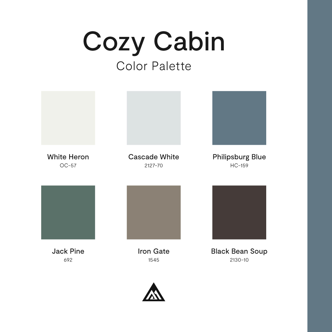 Imitate the rustic charm of a warm, welcoming enclave with our Cozy Cabin color palette. Including forest green, lakeside blue, and a toasted neutral, use these rustic-ready paint colors to help complement natural materials and bring to mind bucolic views. bit.ly/3uQaJBH