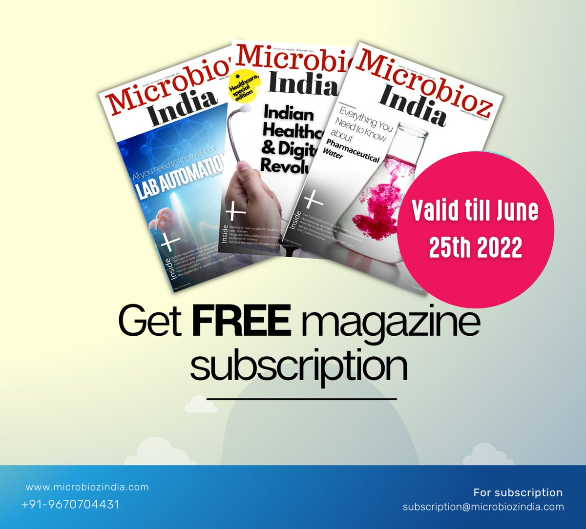 microbiozindia's tweet image. An interesting e-magazine subscription offer for #labmanagers #pharmaqualitycontrol write to me -- subscription@microbiozindia #freemagazinesubscription #biopharma #lab #analytical #pharmaanalysis
