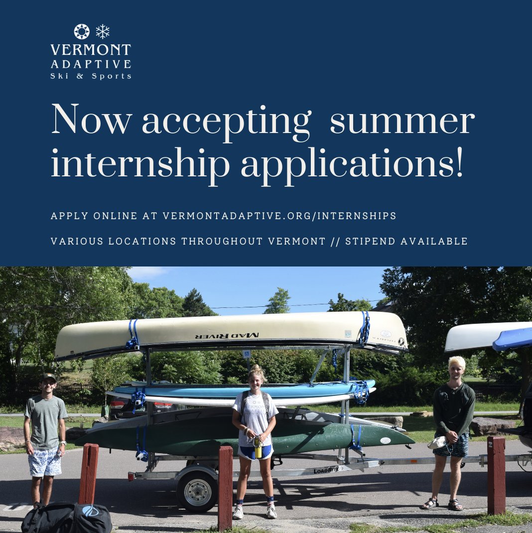 vtadaptive's tweet photo. Love the outdoors? Need college credit? Want to try something new? Become a Vermont Adaptive intern this summer. Locations throughout Vermont. Apply online https://t.co/kmAOXzccZW
#intern #internship #adaptivesports #vtadaptive #vermontadaptive #sportsforeverybody https://t.co/AI2XtoMwf4
