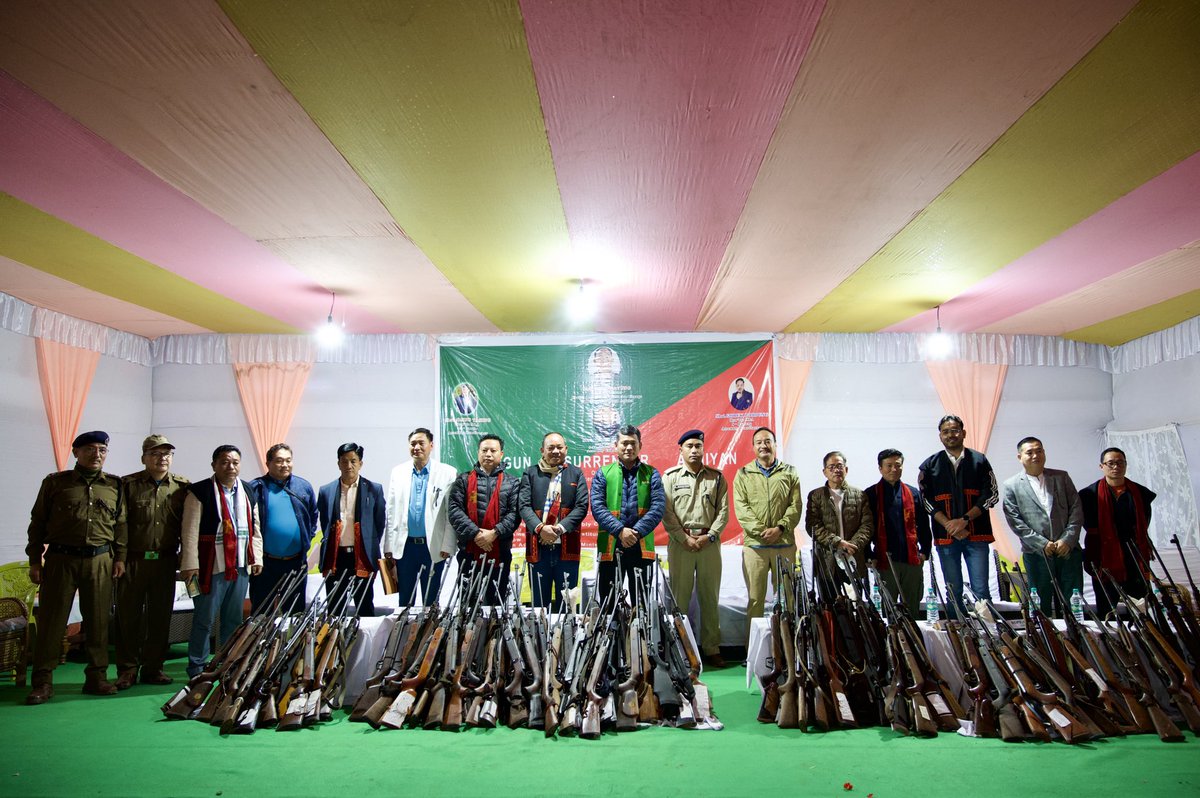 NatungMama's tweet photo. Attended #AirgunSurrenderAbhiyan accompanied by HMLA cum Advisor @KumsiSidisow Ji, local HMLA @OjingBJP, HMLA Rumgong Talem Taboh Ji, DA & Sr Dept Officers at #Boleng, #Siang Dist, #ArunachalPradesh, wherein 110 airguns were surrendered @ArunachalCMO @moefcc https://t.co/Srvi0EwPwT