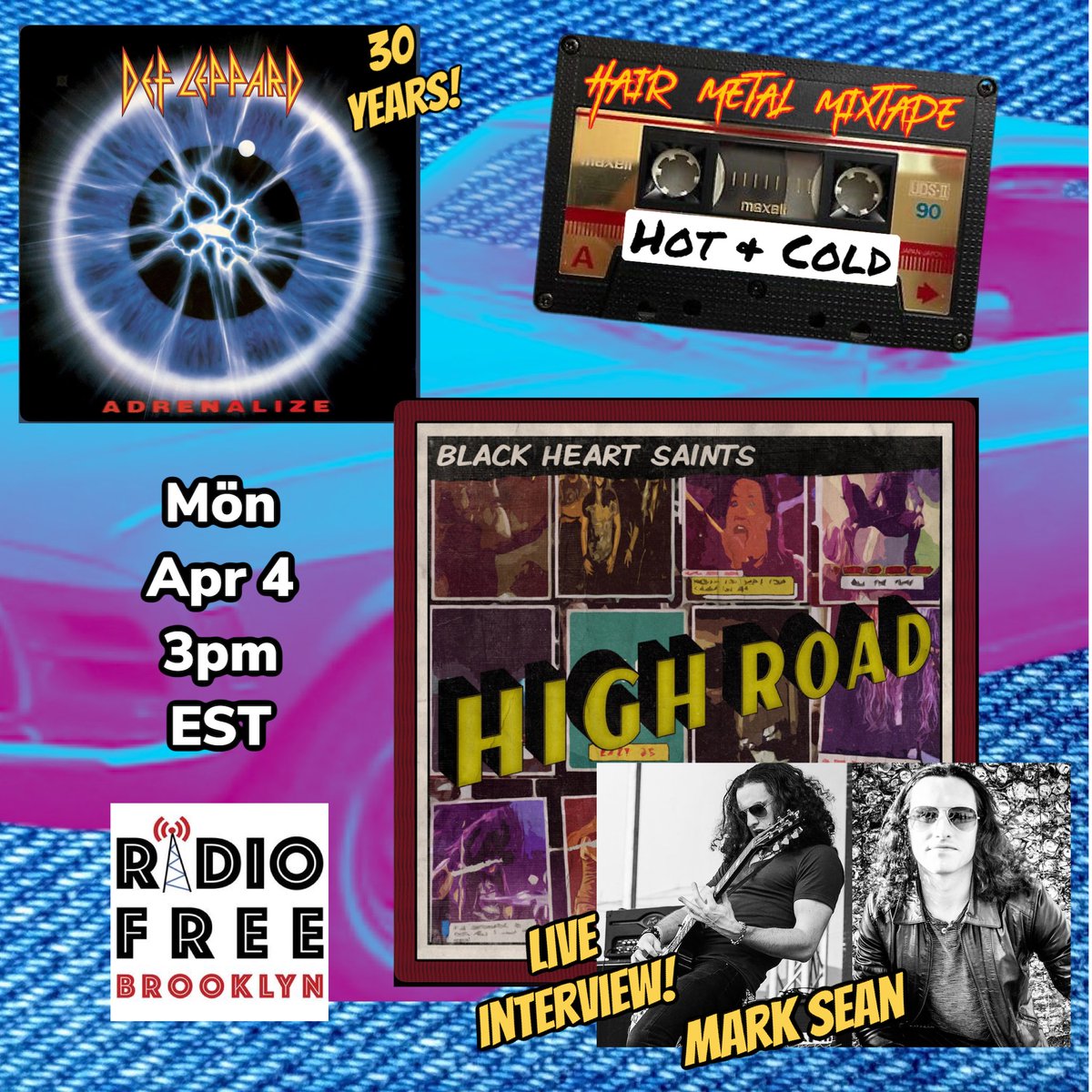 Coming up now #live at 3pm EST on RadioFreeBrooklyn.org! Tune in and turn up! #blackheartsaints #marksean #liveinterview #hairmetalmixtape #RadioFreeBrooklyn #mixtape #hardrock #HeavyMetal #sleazerock #glammetal #hairmetal #NewMusicMondays #liveradio #adfree #freeformradio