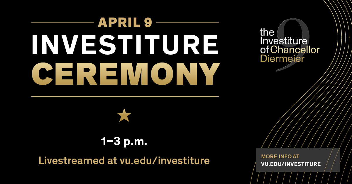 VanderbiltU's tweet photo. Join us on April 9 as we enter the next era in Vanderbilt’s nearly 150-year history and celebrate the investiture of the university’s ninth @VU_Chancellor, Daniel Diermeier: https://t.co/pvxwgPMzib https://t.co/AaExmyQfmj