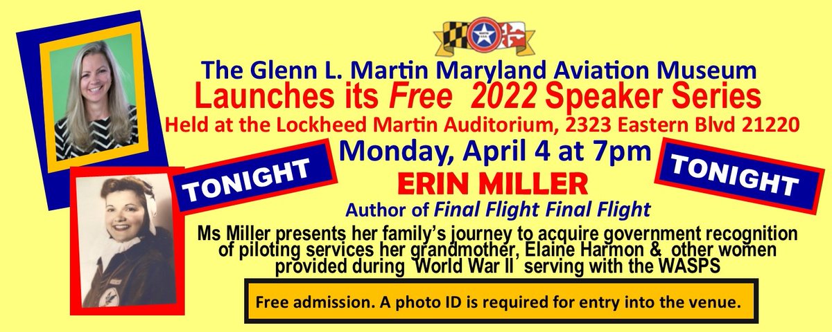 MdAirMuseum's tweet photo. Author Erin Miller presents her grandmother's WASP story, from her WWII service through to the challenges of her final resting place at Arlington National Cemetery. Discover the story behind Elaine Harmon's service to her country. Program is free. https://t.co/jxu8kz8mhK