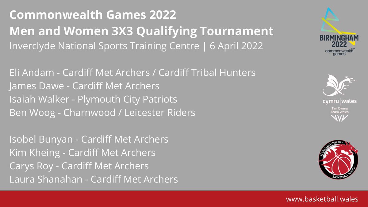 BasketballWales's tweet photo. Team announcement | Cyhoeddiad Tîm 🏴󠁧󠁢󠁷󠁬󠁳󠁿

We are delighted to announce the men and women that will be representing Wales at the Commonwealth Games 3X3 Qualifying Tournament on 6 April 2022

Good luck | Pob lwc #Cymru https://t.co/Ltt78Va8M5